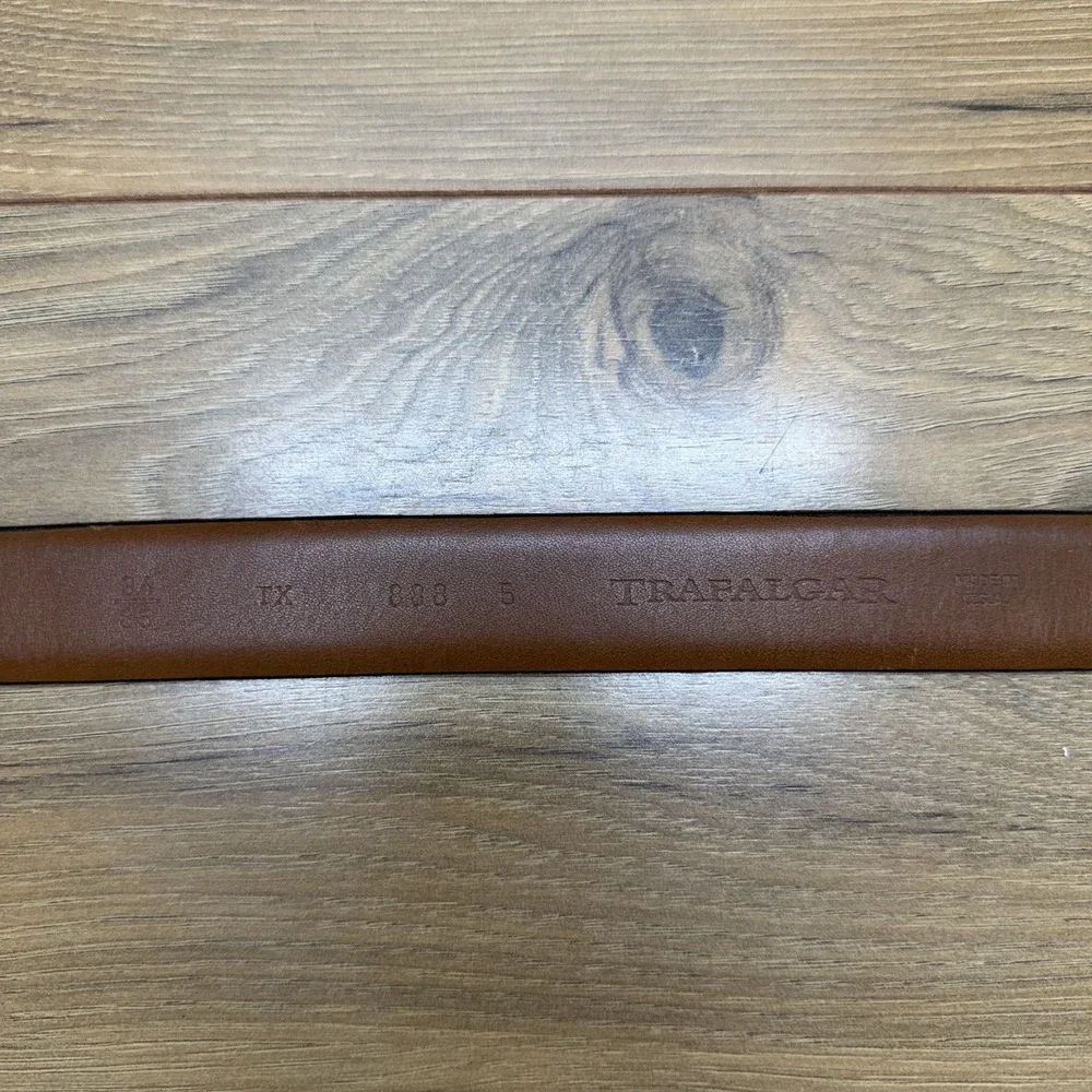 Trafalgar Mens Belt Size 34/85 Ostrich Brown Leather Dress Belt USA Made